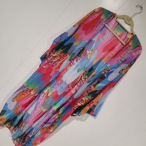 Colorful, Fun Bold Mob Wife Sheer Kimono Cover Up.